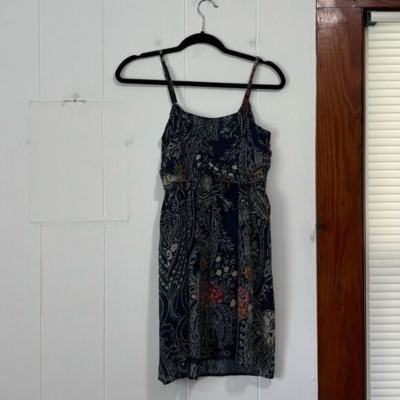 Anthropologie Staring at Stars Blue Paisley Floral Chiffon Strappy Mini Dress 4 - Picture 3 of 3